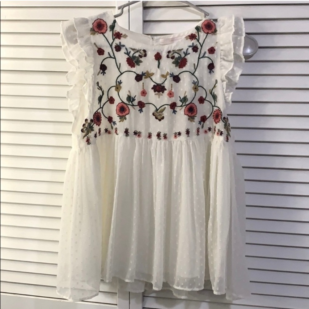Floral Embroidered Zara Peasant Blouse size XS